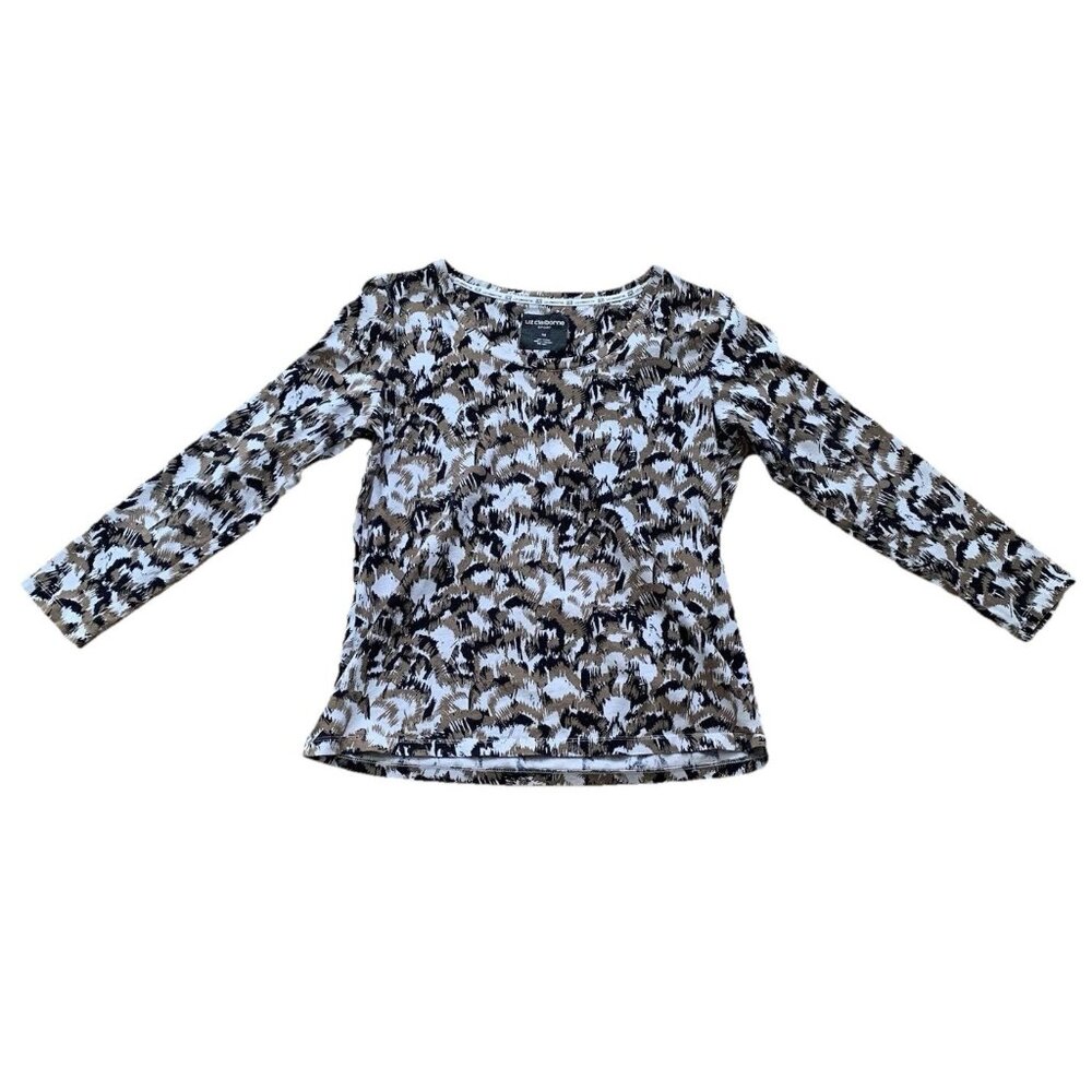Liz Claiborne Sport Brown Black Animal Print Round Neck Shirt Women Size Medium